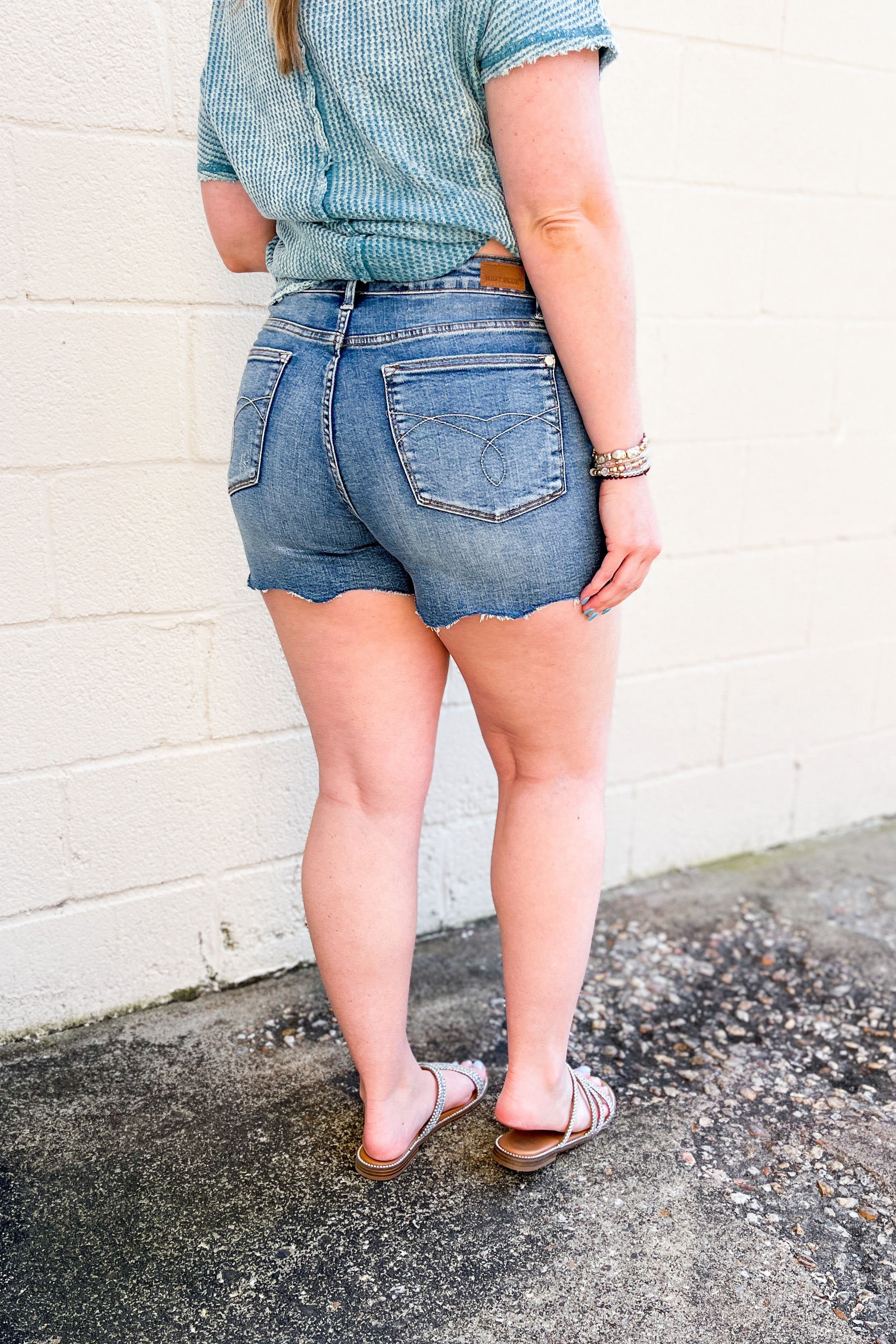 Judy Blue Claire Scallop Fray Hem Shorts