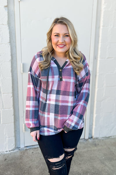 Wishes Come True Plaid Hoodie Top