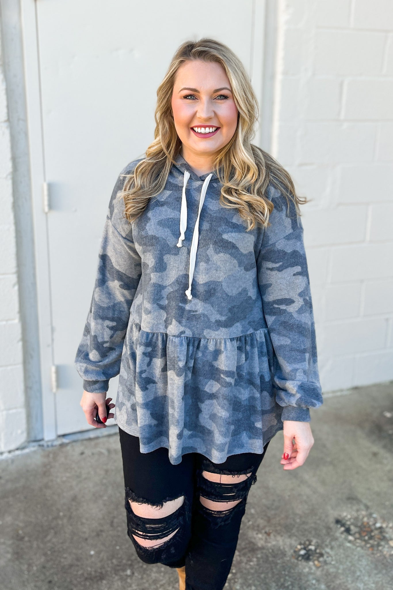 So Effortless Hoodie Peplum Top, Camo