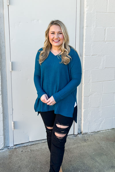 DEAL | Holly V-neck Waffle Knit Tunic Pullover Top, Teal