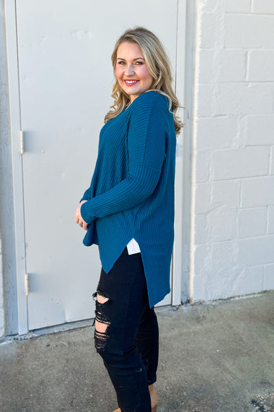 DEAL | Holly V-neck Waffle Knit Tunic Pullover Top, Teal