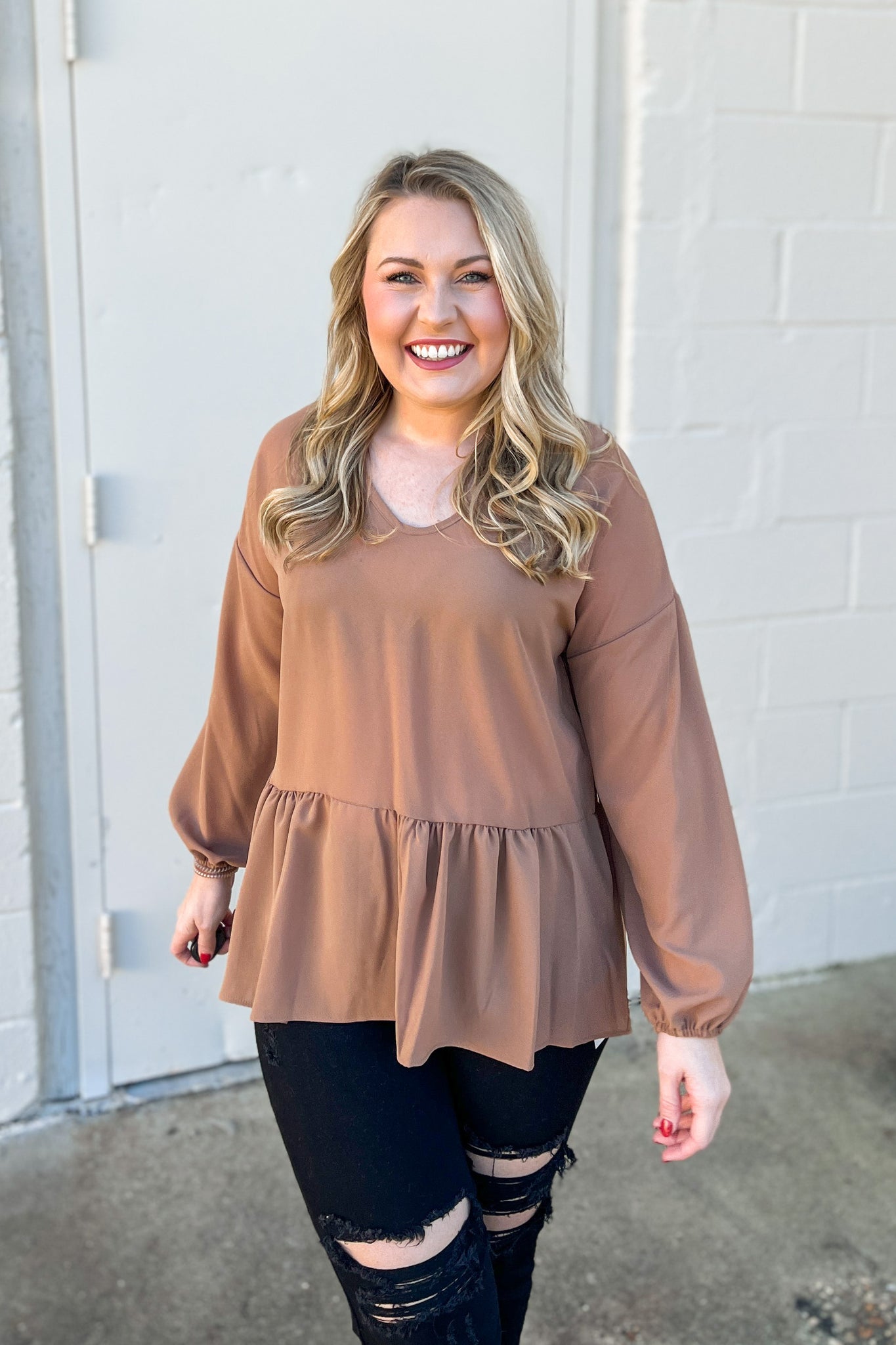 DEAL | As It Happens Peplum Top, Mocha