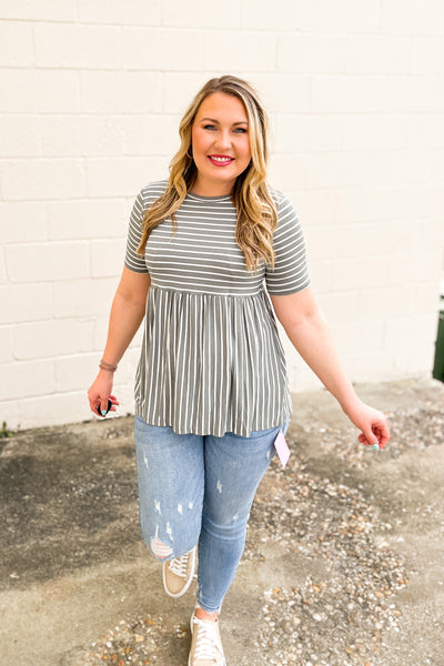 RESTOCK | Back To The Stripes Babydoll Top, Sage/Ivory