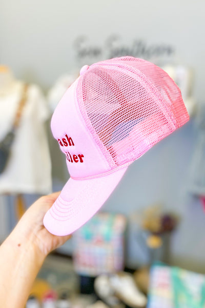 All Trash No Trailer Trucker Hat, Pink