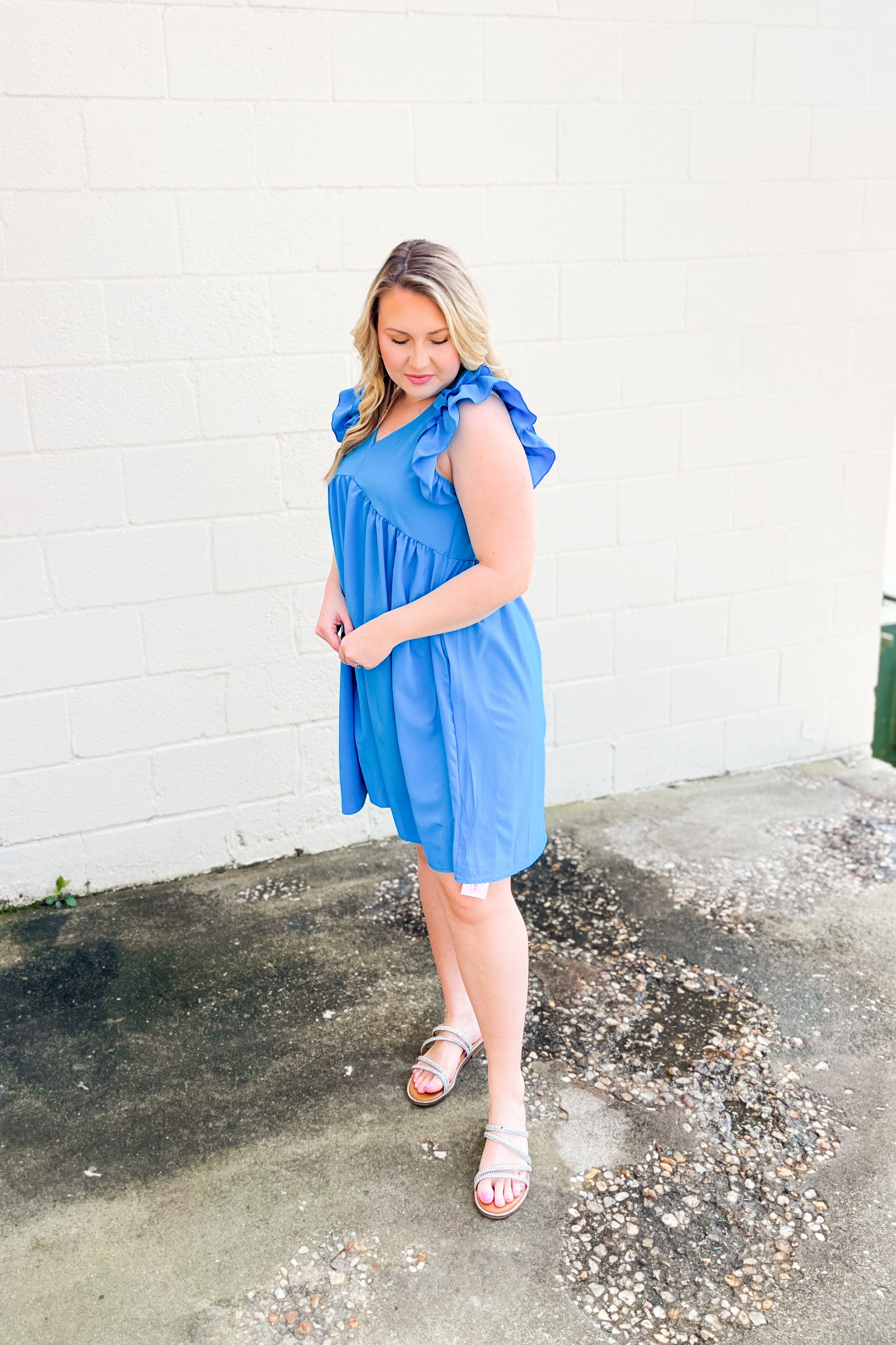 Want The Best Ruffle Sleeve Dress, Blue