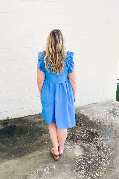 Want The Best Ruffle Sleeve Dress, Blue