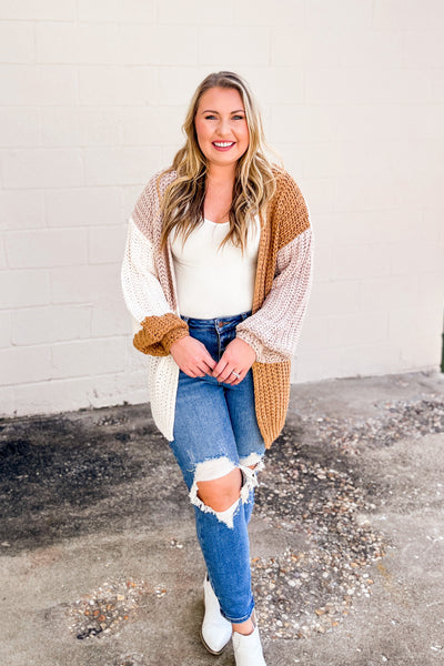 Turn To You Knit Color Block Sweater Cardigan