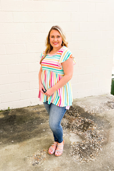 Full Of Color Stripe Babydoll Top
