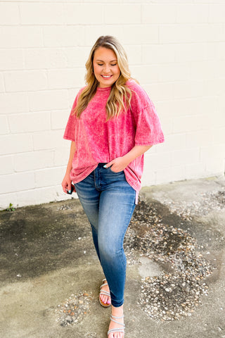 What You Are Oversized Acid Wash Top, Ash Pink