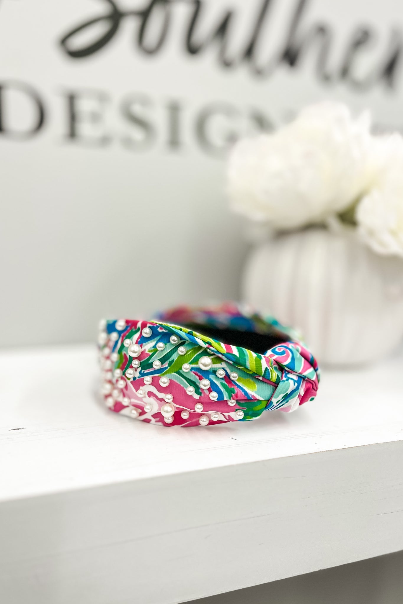 Lilly Inspired Pearl Headband, Green/Pink