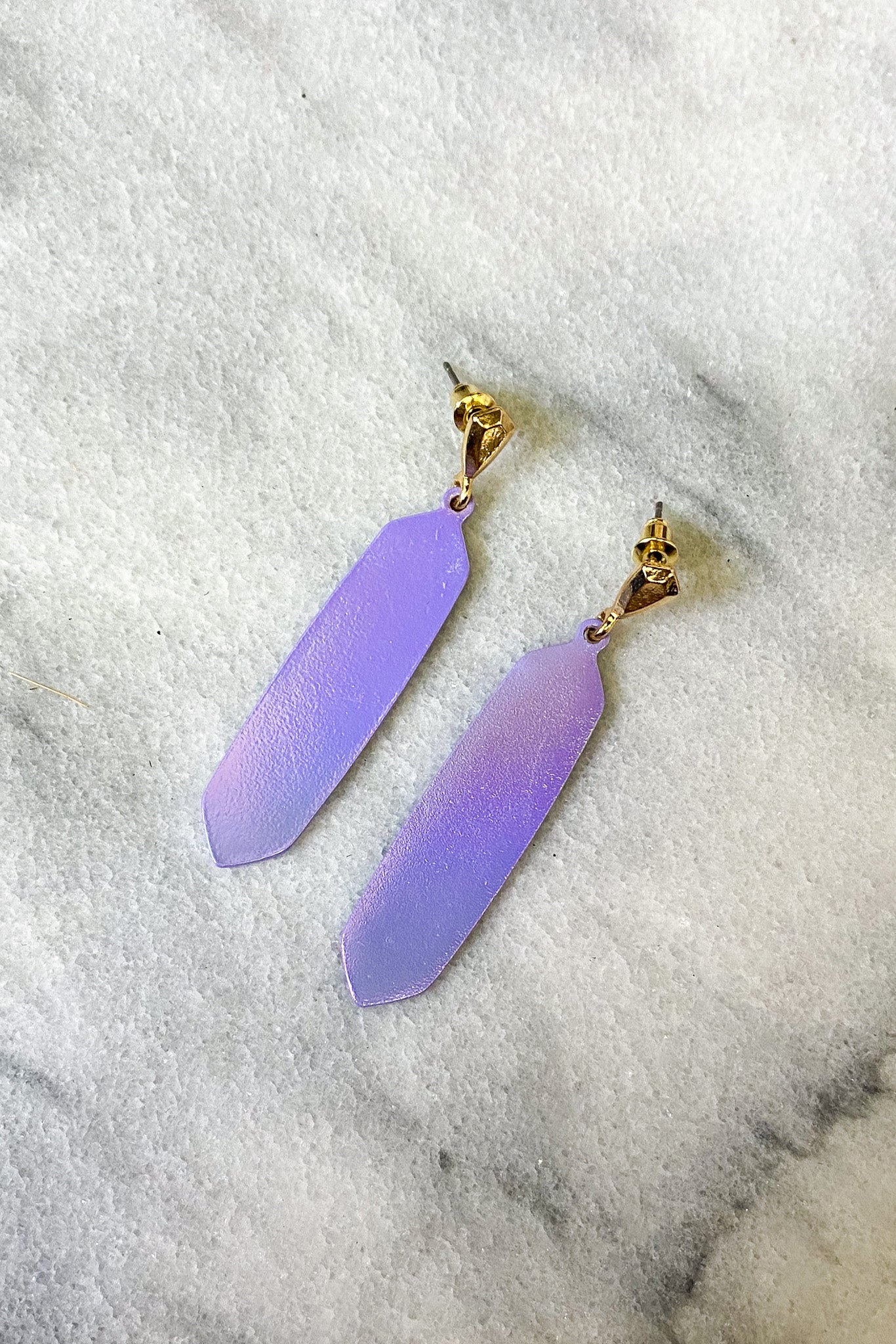 Iridescent Coated Metal Drop Earrings, Purple