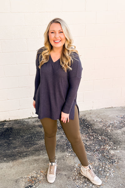 DEAL | Holly V-neck Waffle Knit Tunic Pullover Top, Ash Grey