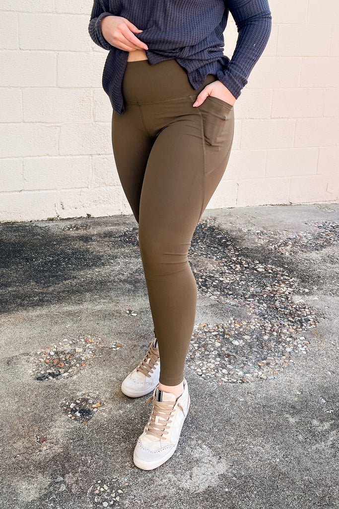 Delta Tummy Control Leggings with Pockets, Olive – Sew Southern Designs
