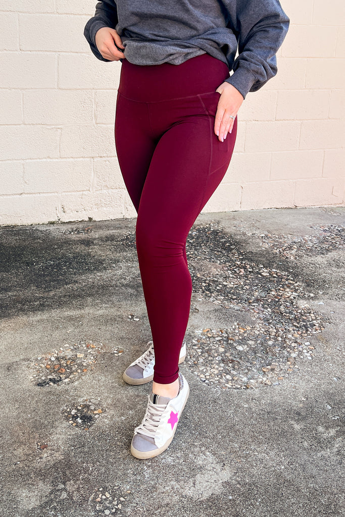 Delta Tummy Control Leggings with Pockets, Burgundy – Sew Southern