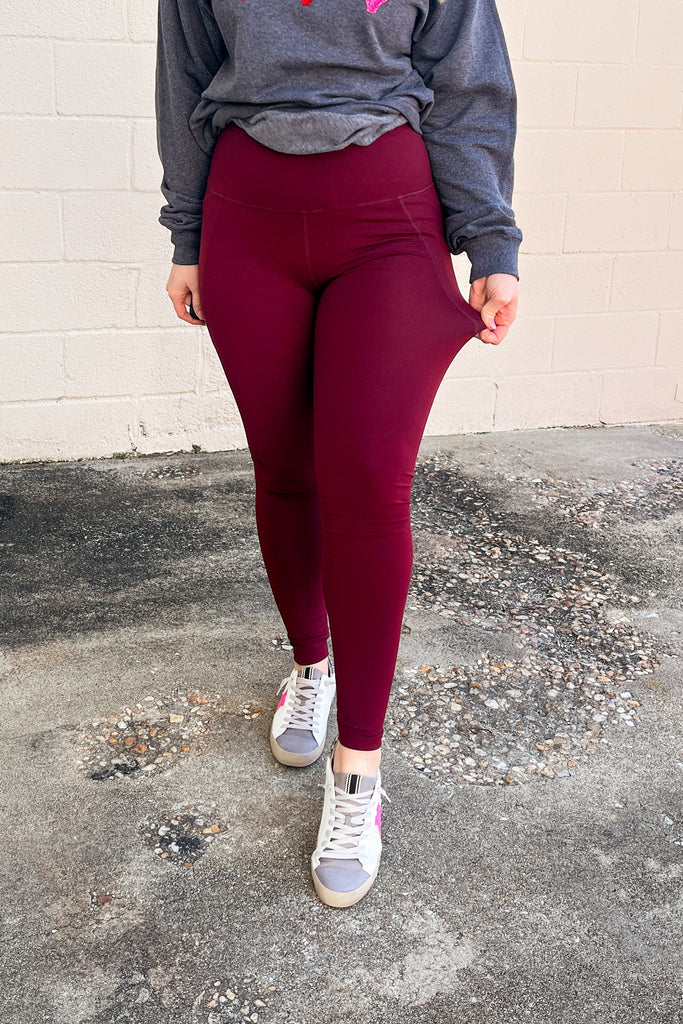 Delta Tummy Control Leggings with Pockets, Burgundy – Sew Southern Designs