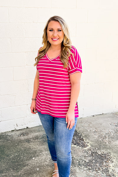 DEAL | Shannon Striped Top, Magenta