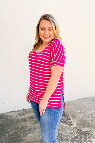 DEAL | Shannon Striped Top, Magenta