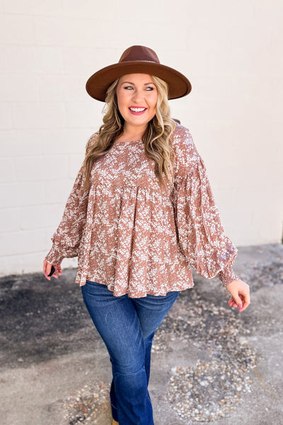 All Truth Ditsy Floral Babydoll Top, Cocoa