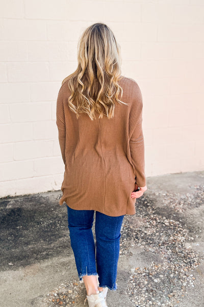 DEAL | Holly V-neck Waffle Knit Tunic Pullover Top, Mocha