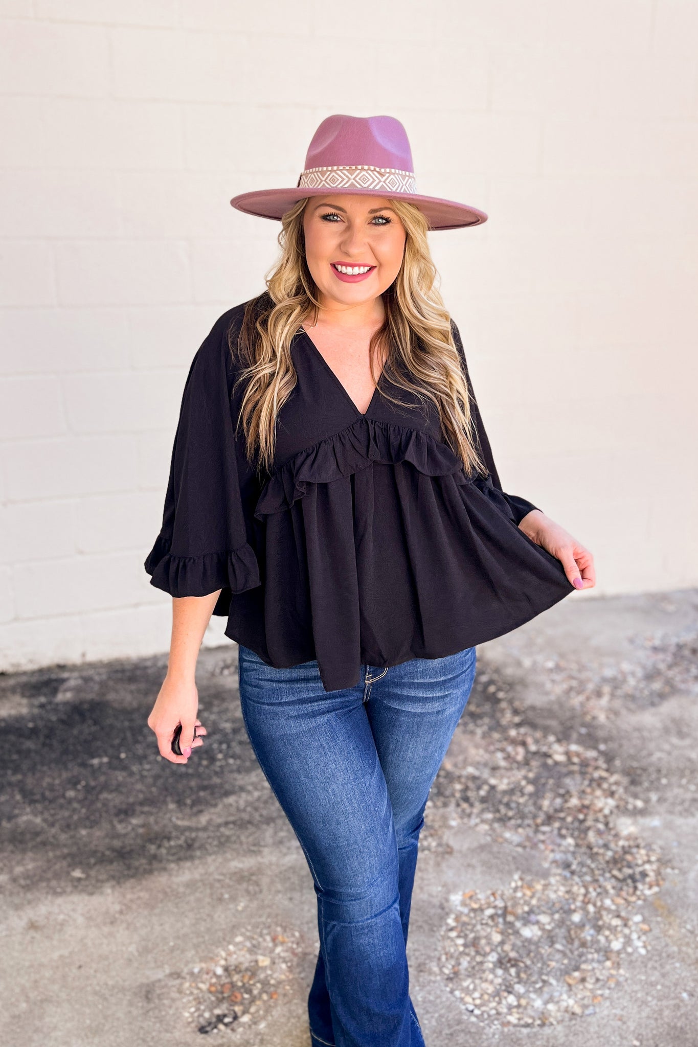 It Takes Time Ruffle Top, Black