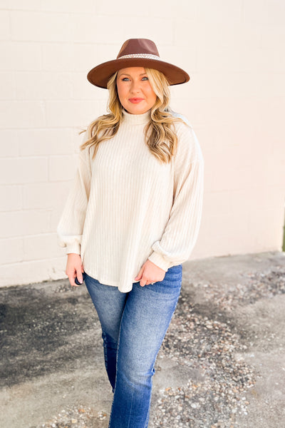 Winter Is Here Ribbed Turtle Neck Top, Cream