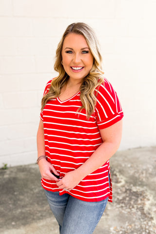 DEAL | Shannon Striped Top, Ruby Red