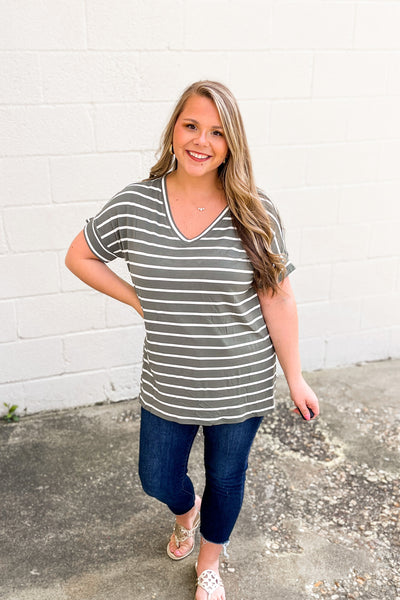 DEAL | Shannon Striped Top, Olive