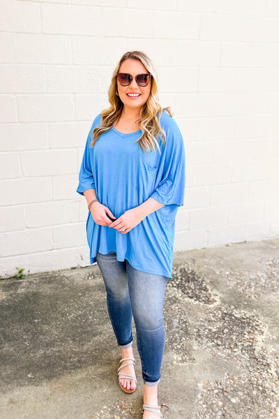 DEAL | Morgan Oversized V-neck Top, Deep Sky