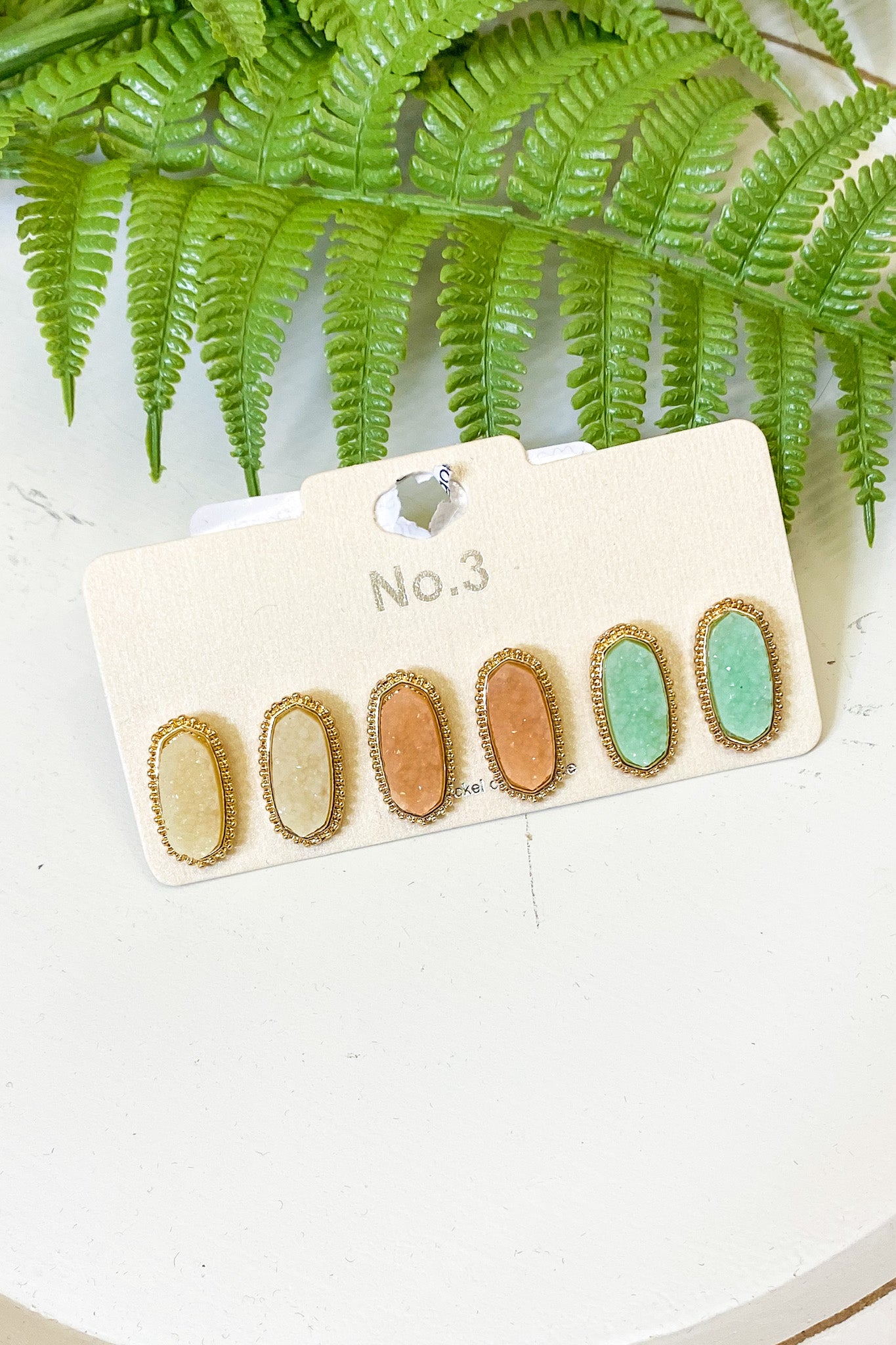 Druzy Hexagon Stud Set, Peach