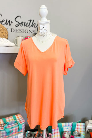 DEAL | Michelle V-Neck Top, Neon Coral