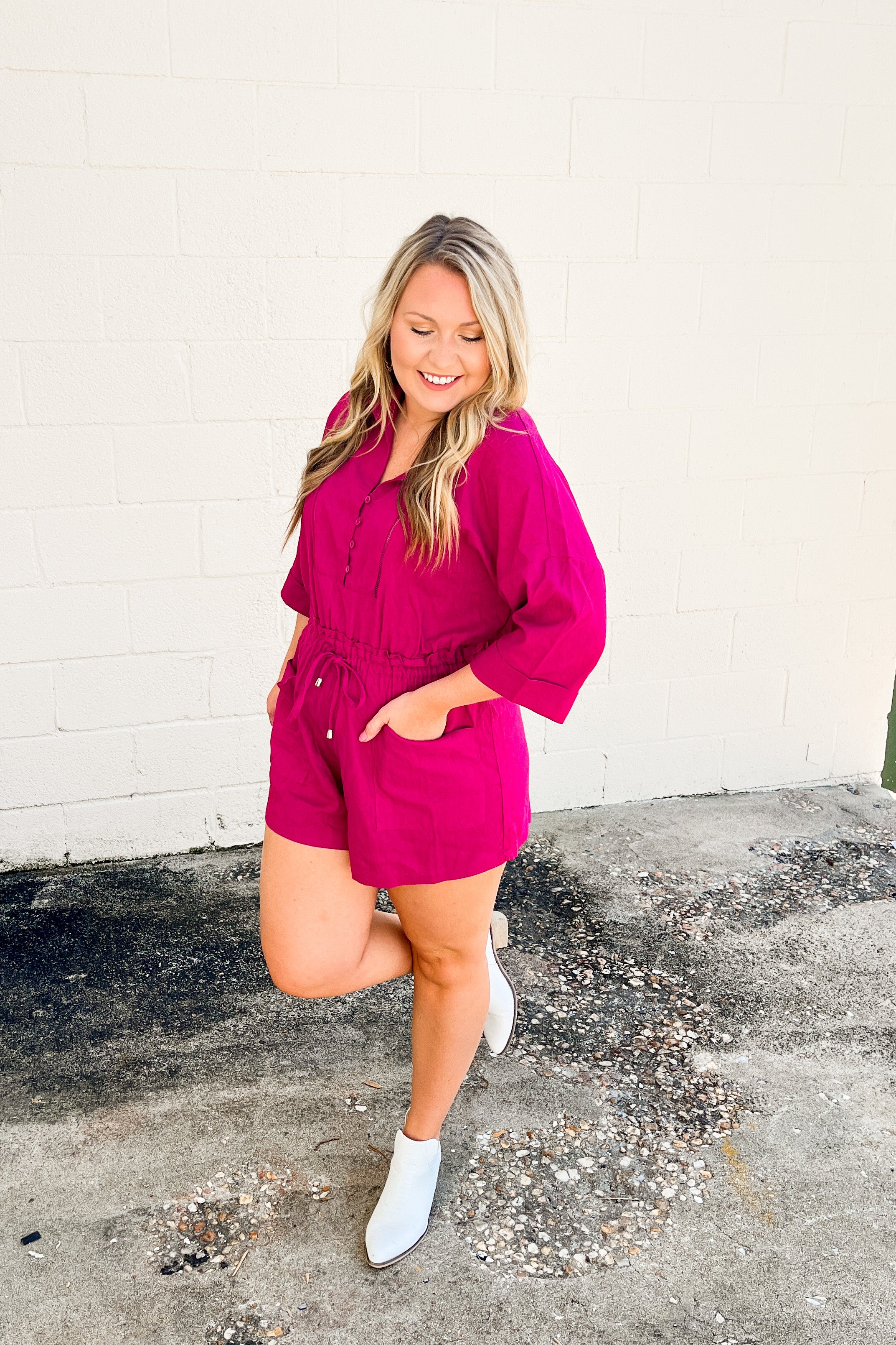 SALE | Let's Go Girls Romper, Magenta