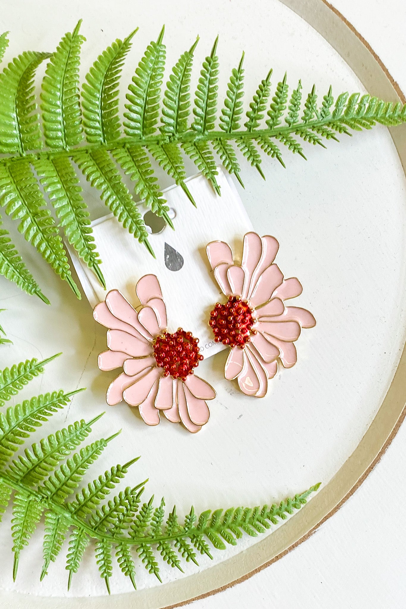 Enamel Flower Post Drop Earrings, Pink