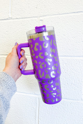 40oz Tumbler, Purple Leopard