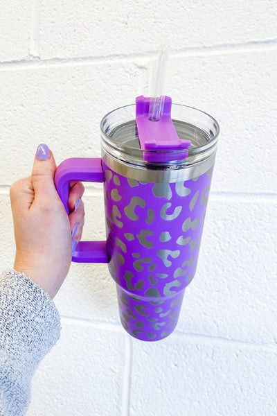 40oz Tumbler, Purple Leopard