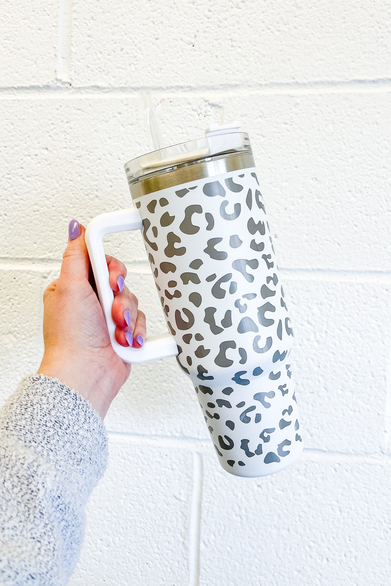 40oz Tumbler, White Leopard