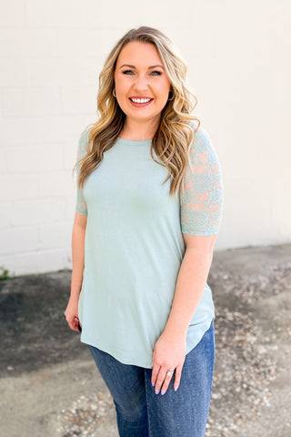 DEAL | Laina Lace Sleeve Top, Light Green