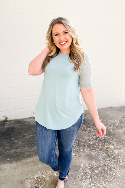 DEAL | Laina Lace Sleeve Top, Light Green