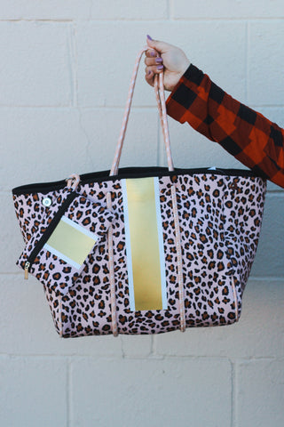 BF DEAL | Nellie Neoprene Tote Bag, Leopard Gold Stripe