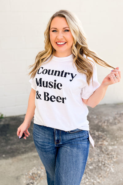 Country Music and Beer Graphic Tee, White