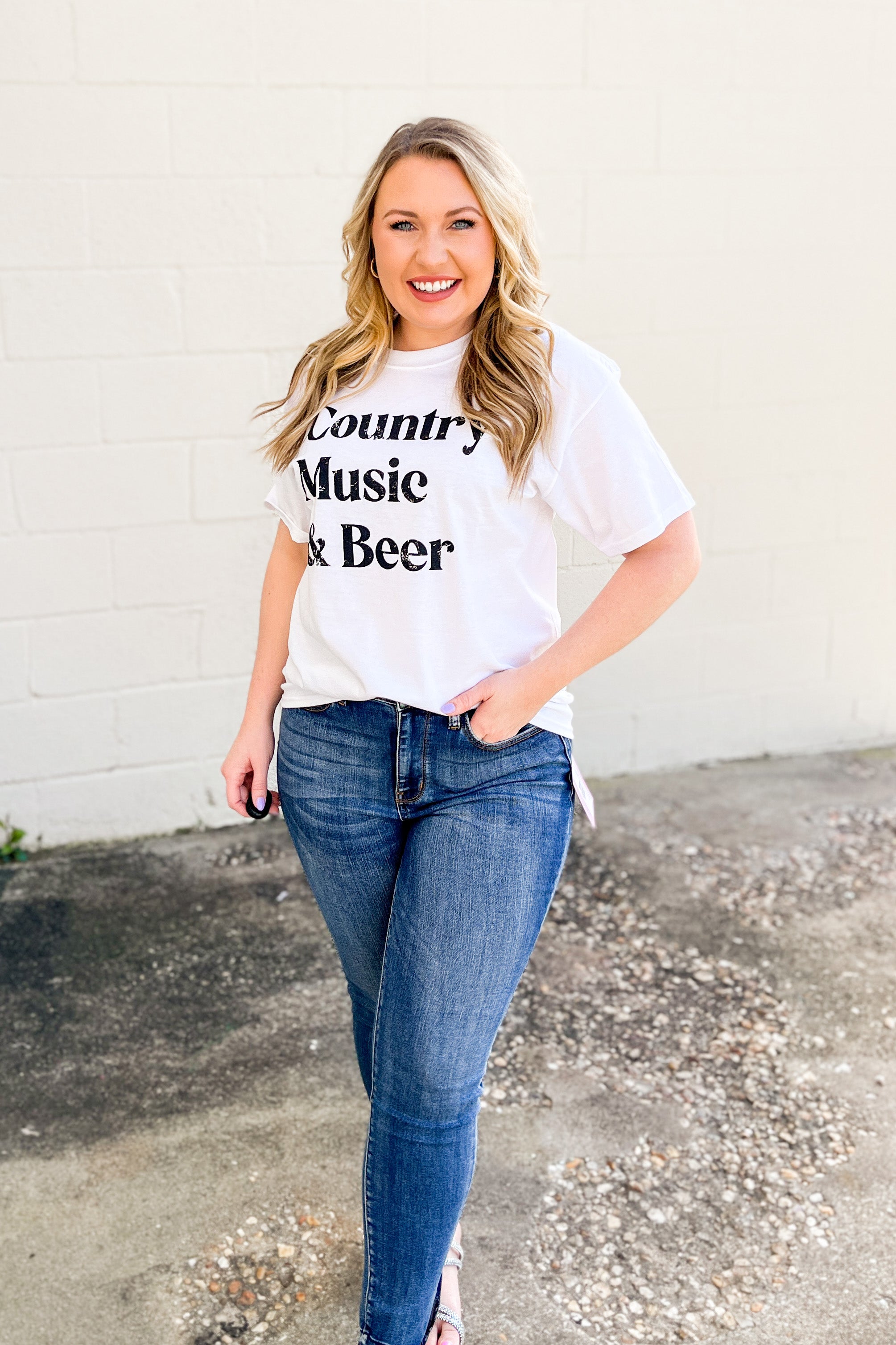 Country Music and Beer Graphic Tee, White