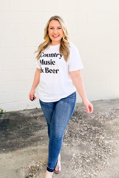 Country Music and Beer Graphic Tee, White