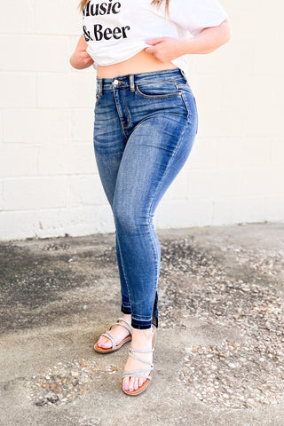 Judy Blue Phoebe Released Hem Side Slit Skinny Jeans