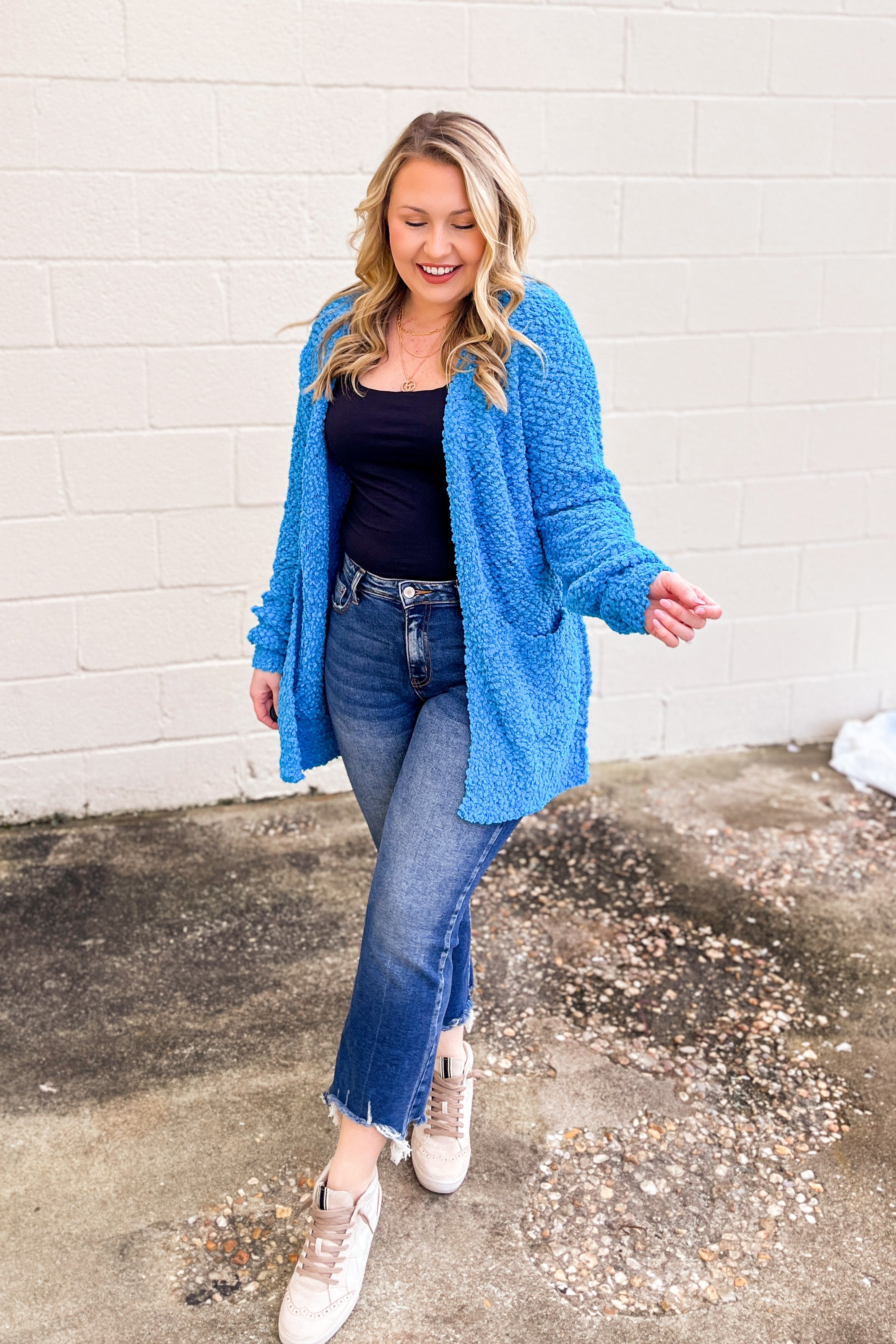 Gina Popcorn Cardigan, Deep Sky Blue