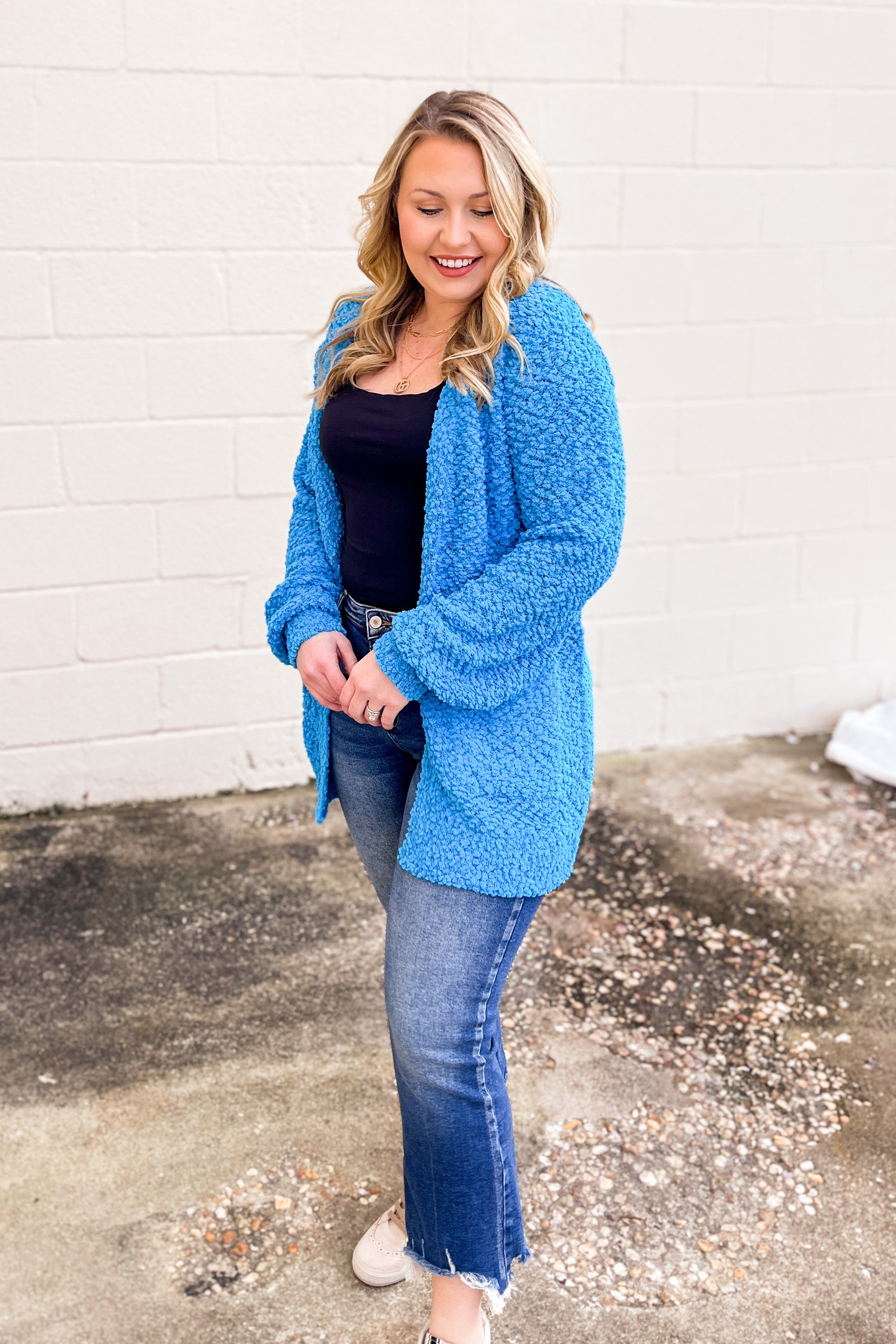 Gina Popcorn Cardigan, Deep Sky Blue