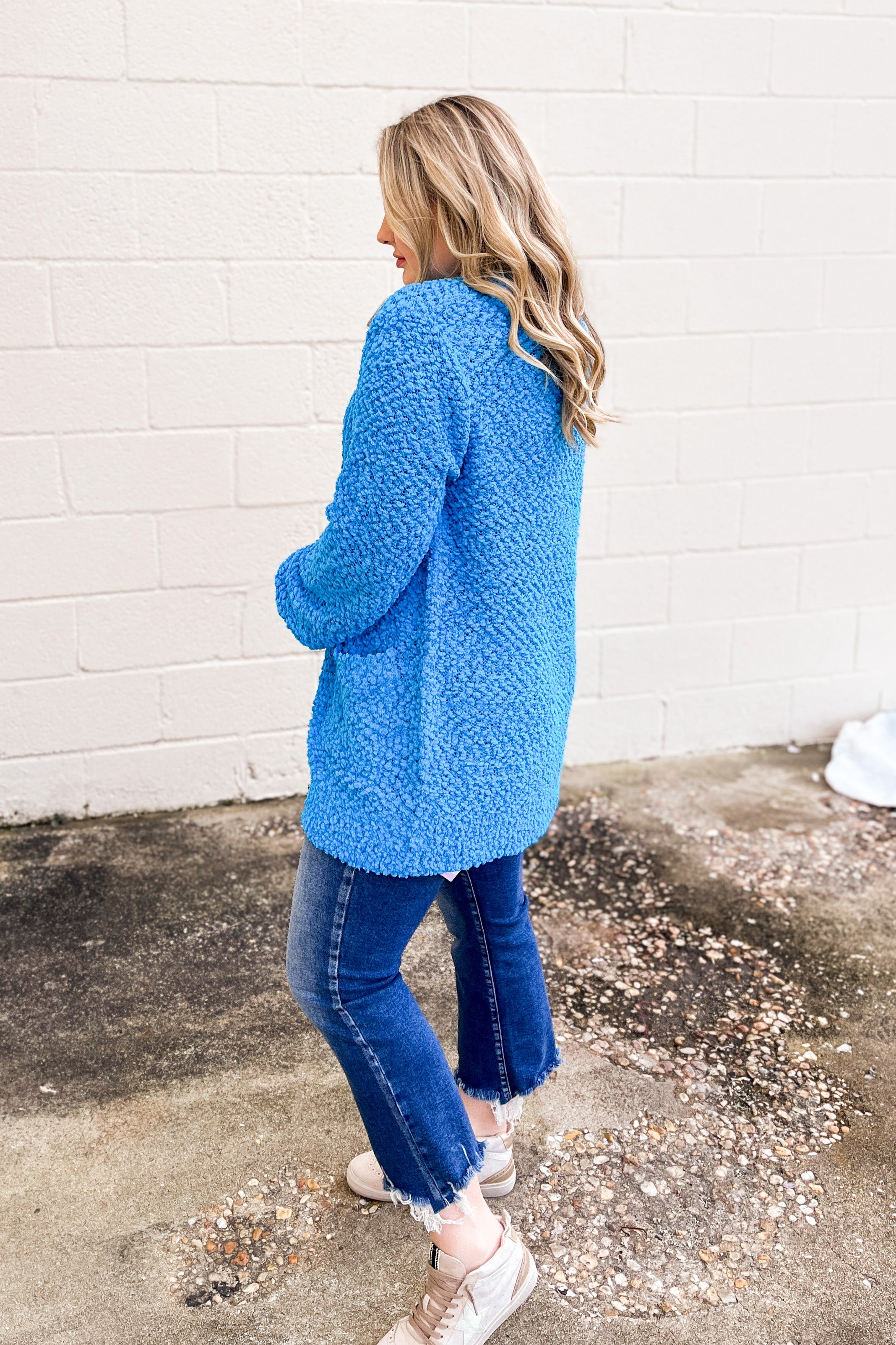 Gina Popcorn Cardigan, Deep Sky Blue