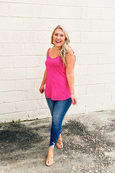 SALE | Spencer Stripe Tank Top, Hot Pink