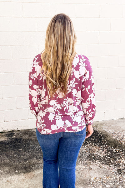 All Figured Out Floral Top, Burgundy