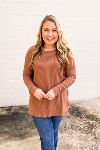 DEAL | Madeline Waffle Knit Tunic Pullover Top, Cocoa