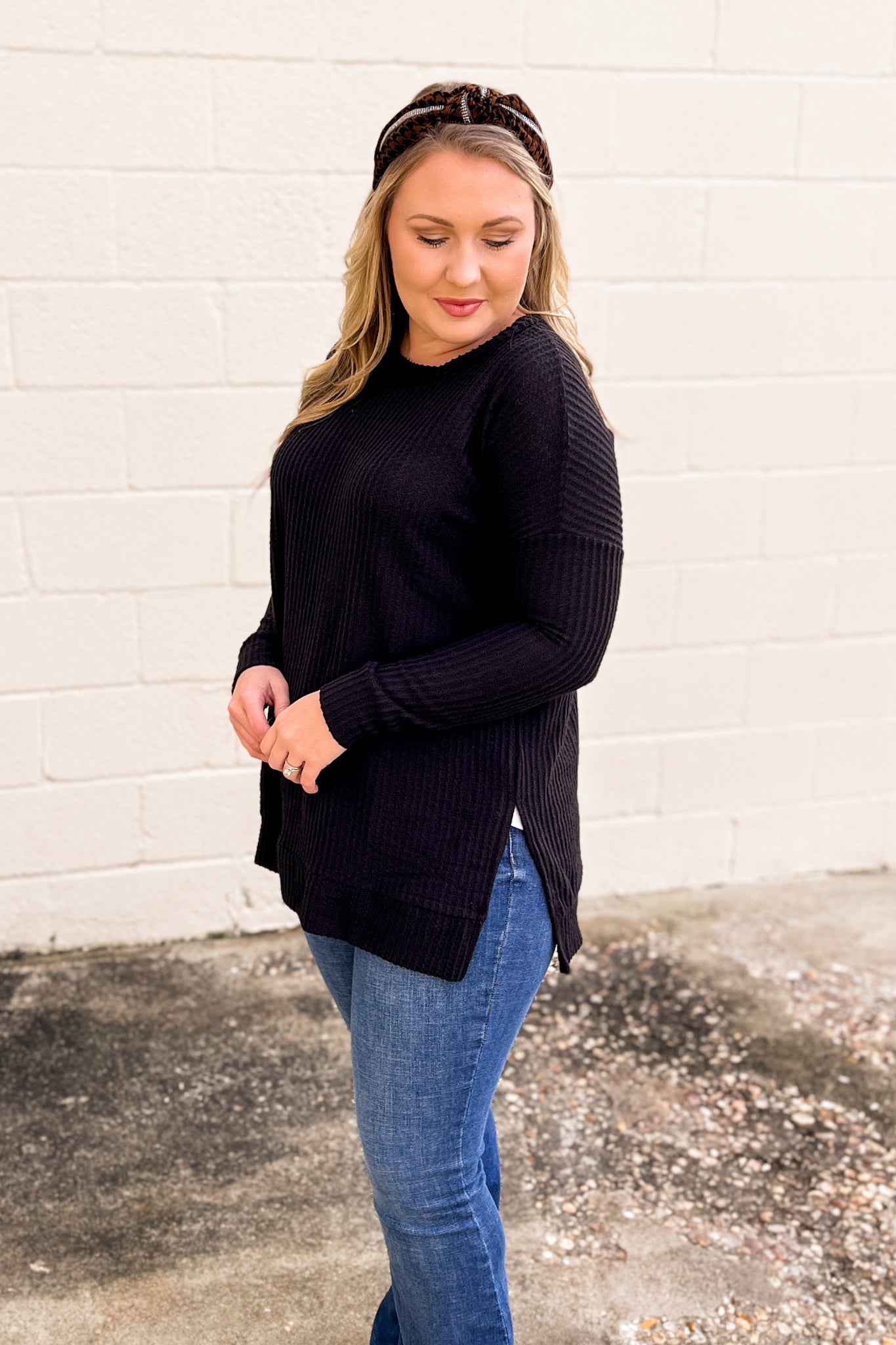 DEAL | Madeline Waffle Knit Tunic Pullover Top, Black