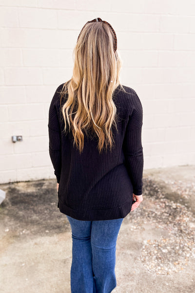 DEAL | Madeline Waffle Knit Tunic Pullover Top, Black